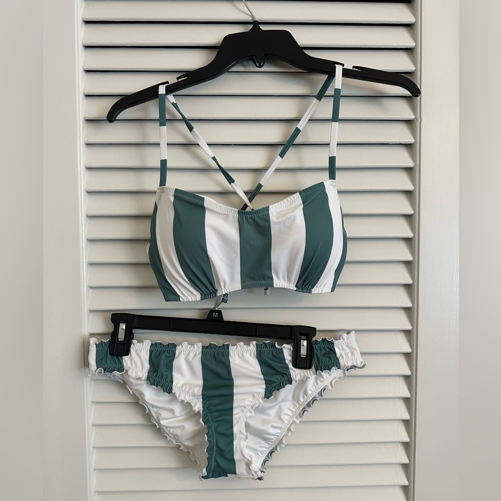 Striped Green and White Bikini Set